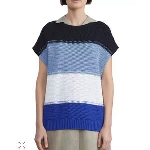 Lafayette 148 Oversized Coastal Lagenlook Cotton Silk Blend Sweater Vest XS